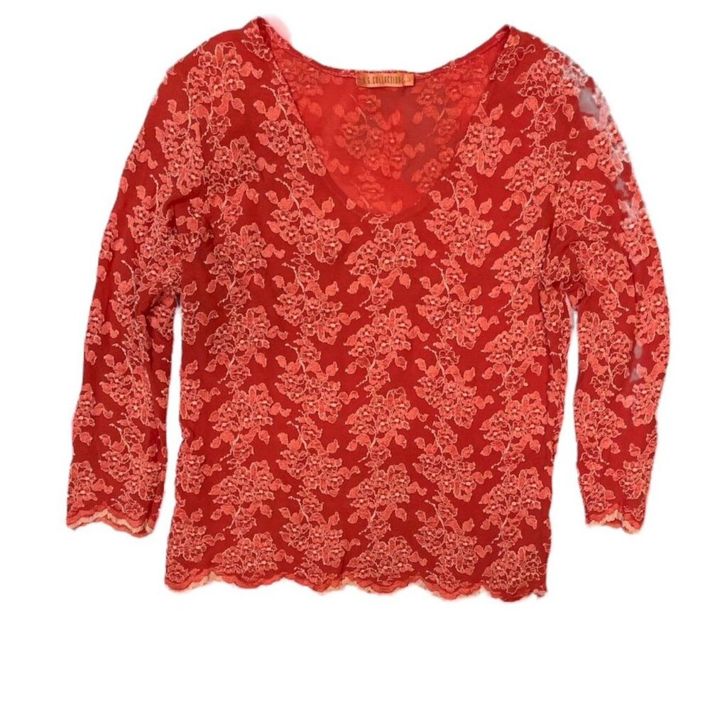 E.A.G. Collection Women’s Salmon Lace Top Size Large